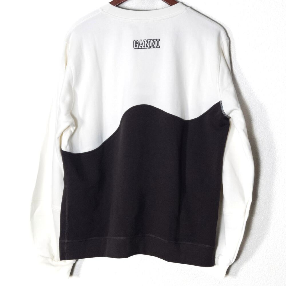 Ganni Sweatshirt Size XL Cream Colorblock Scandi Minimal Wave Statement - Picture 2 of 7